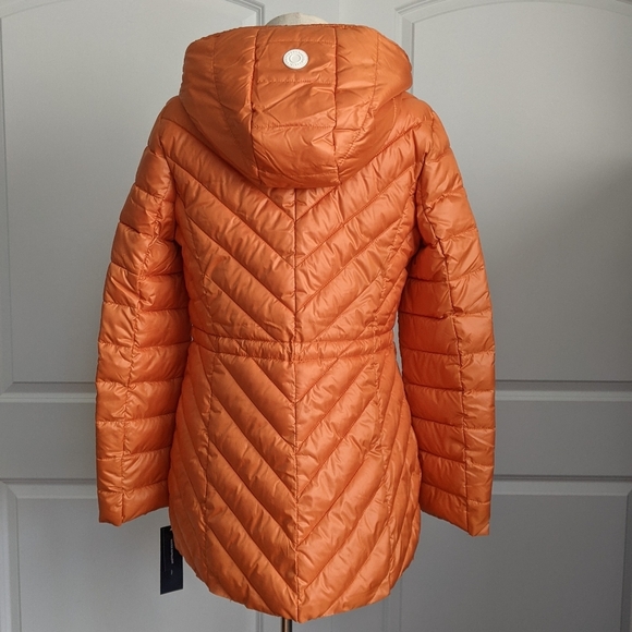 French Connection Jacket Hood Lightweight Chevron Quilted Packable Orange S NWT - Picture 8 of 16